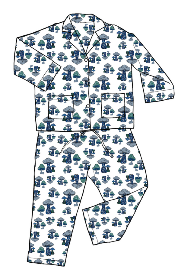 Mushroom Blue Long Pajamas